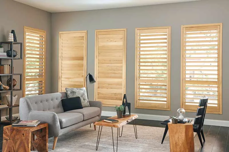 Faux wood shutters installed in an Arizona home