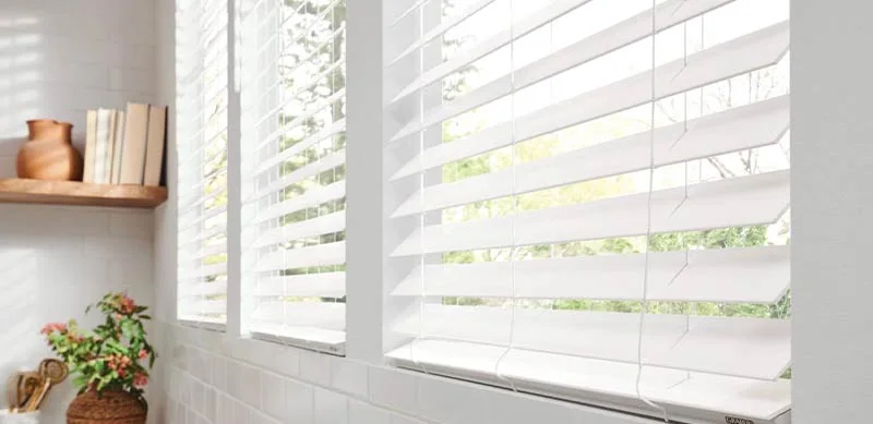 Blinds installed across an interior window