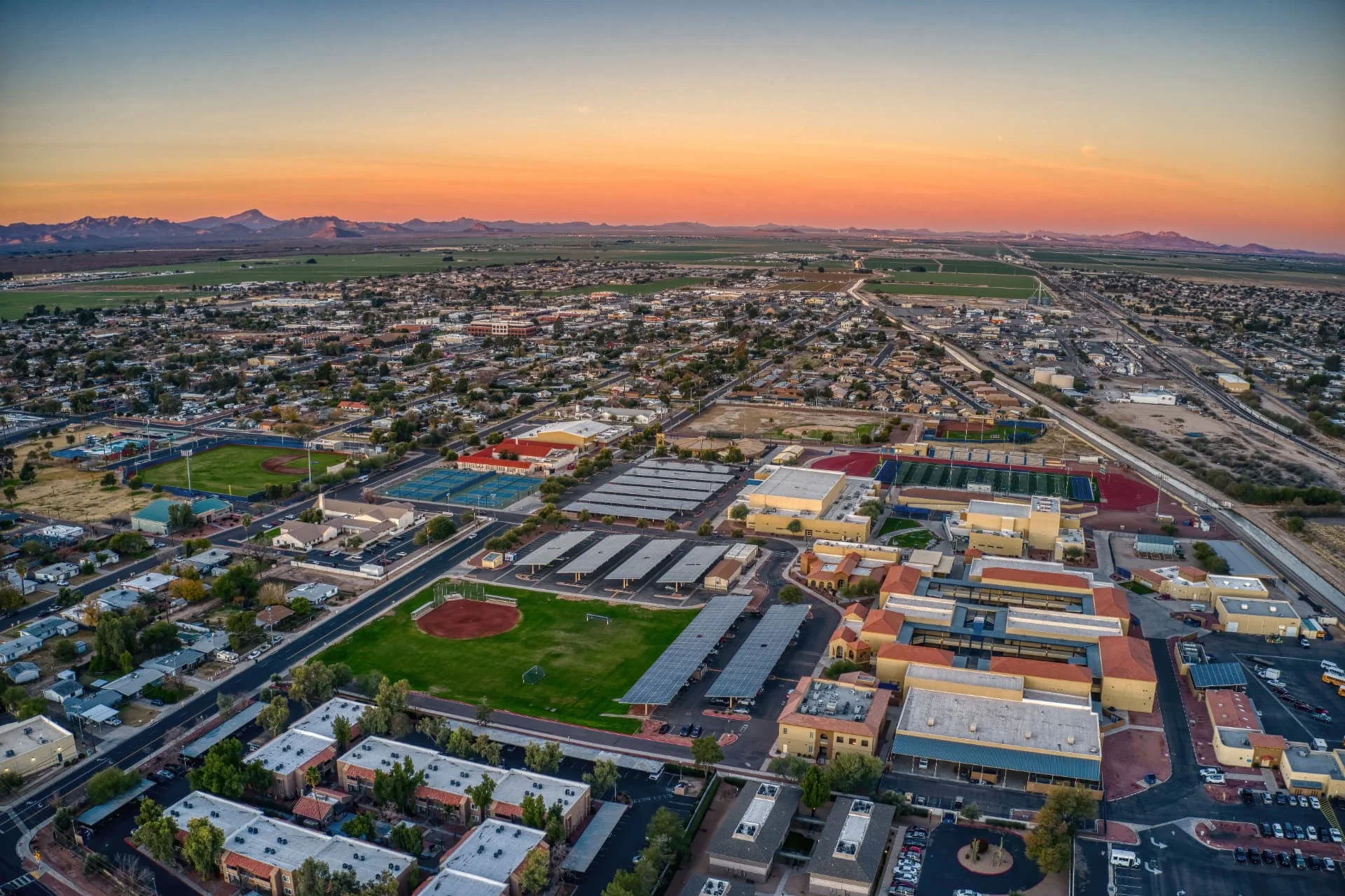 Buckeye, Arizona town panorama at sunset