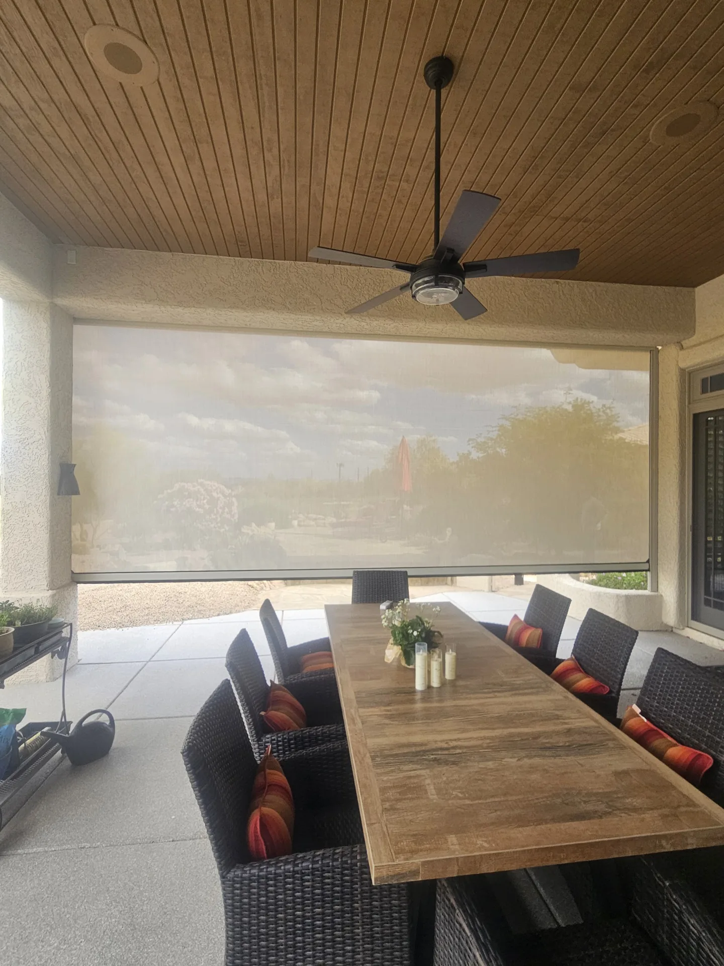 Exterior solar screen installed by A to Z Shades and Shutters in Mesa, AZ, serving the Phoenix metro area (project photo screens track 43)