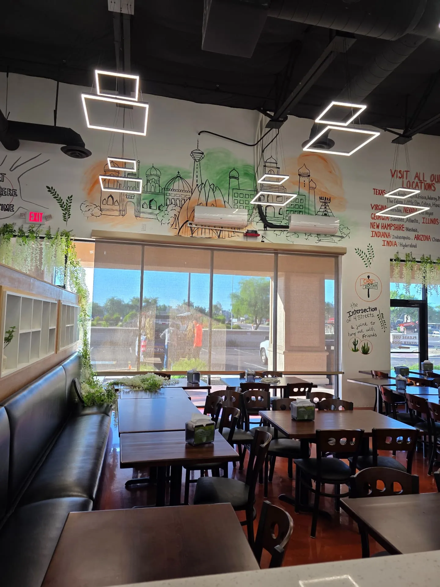 Solar roller shades in a restaurant dining room