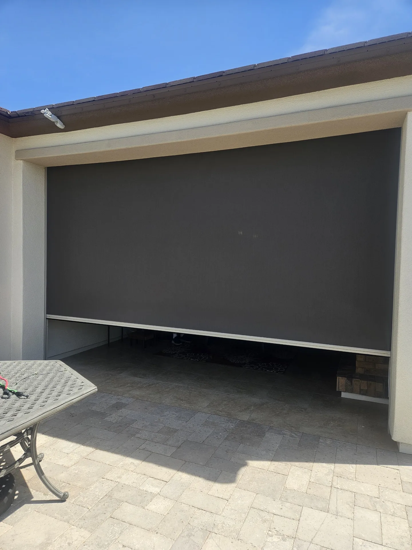 Exterior solar screen installed by A to Z Shades and Shutters in Mesa, AZ, serving the Phoenix metro area (project photo screens track 58)