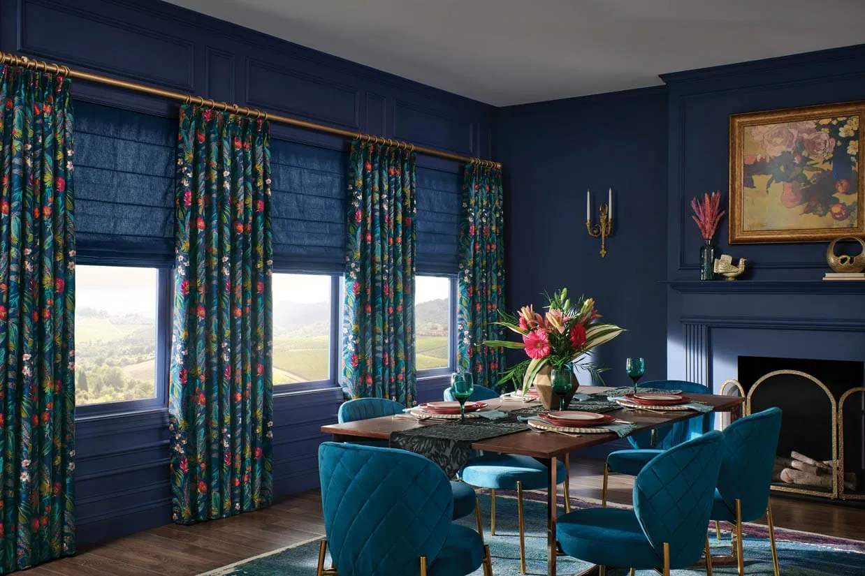 Roman shades in a dining room