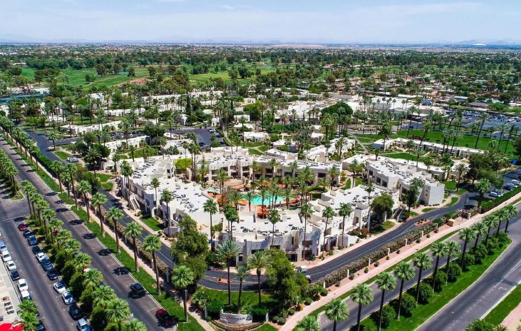 Aerial view of palm-lined Litchfield Park, Arizona