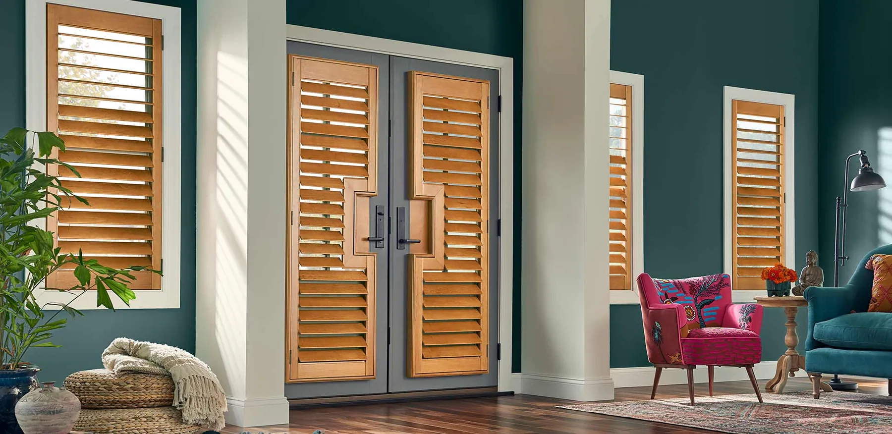 Shutters fitted to an interior door opening