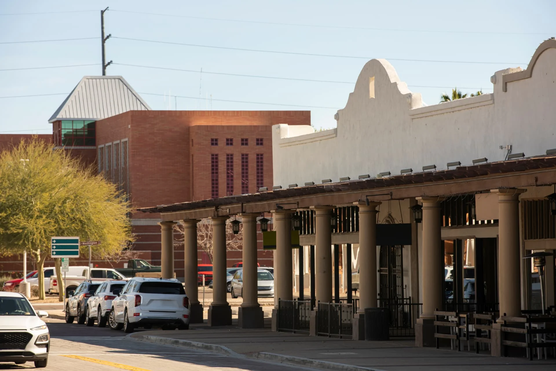 Historic downtown Chandler, Arizona with its shaded colonnade