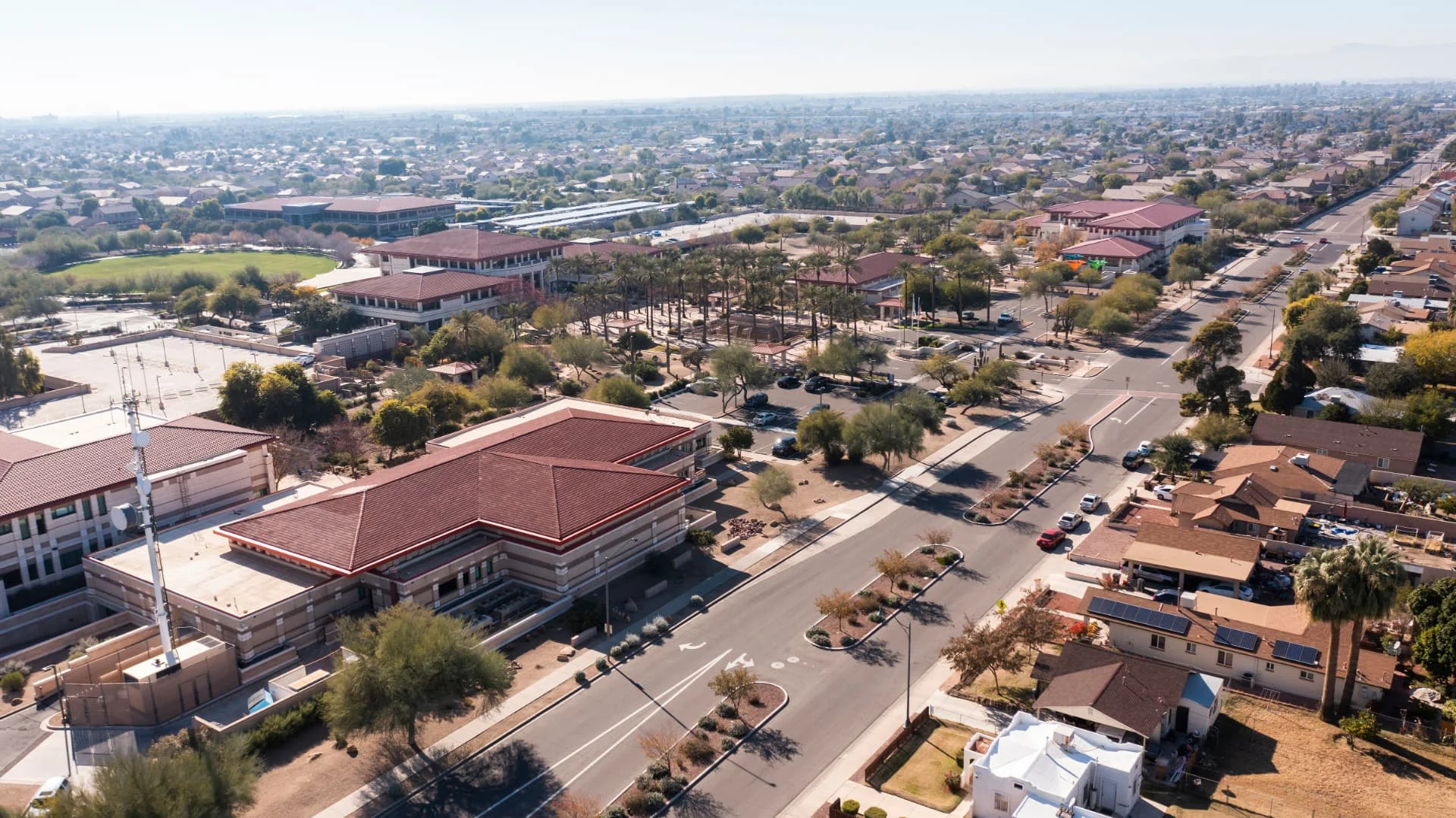 Aerial view of the Peoria, Arizona civic center and neighborhoods