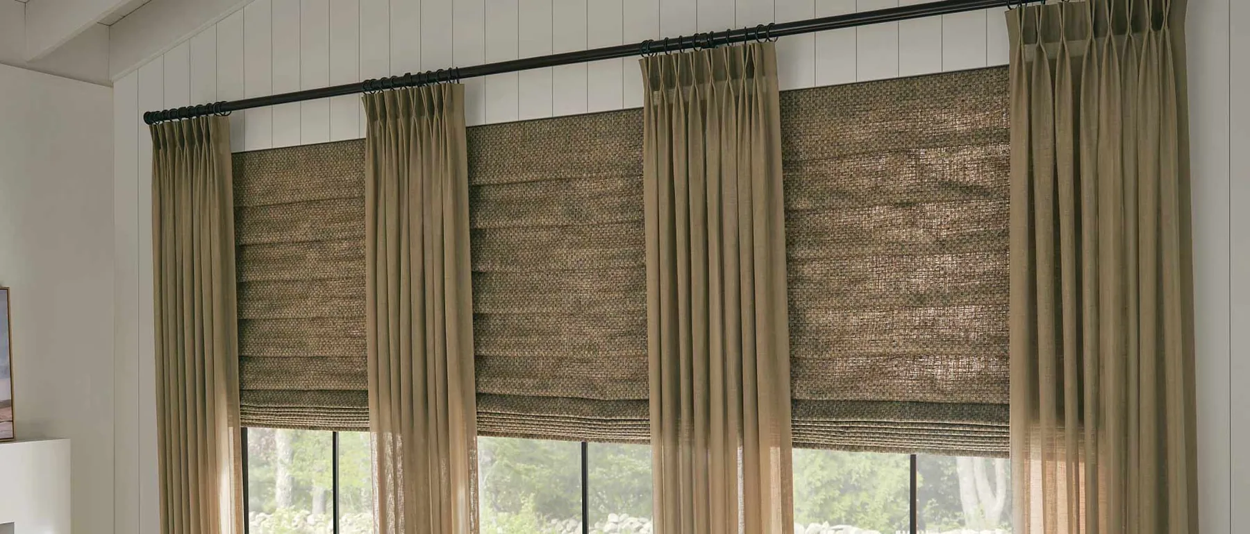 Sunbrella fabric sewn into custom drapery