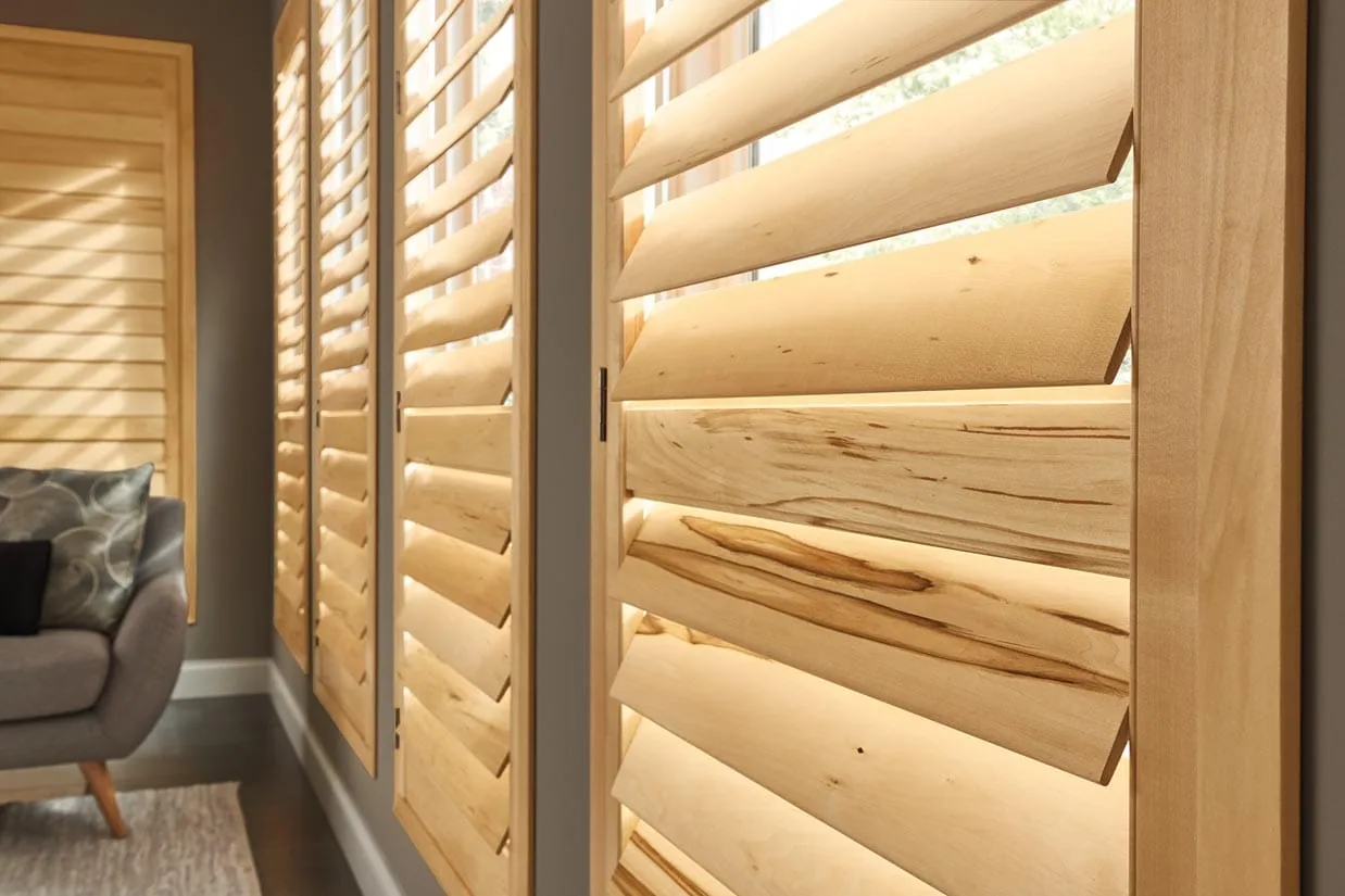 Wood shutter louvers up close