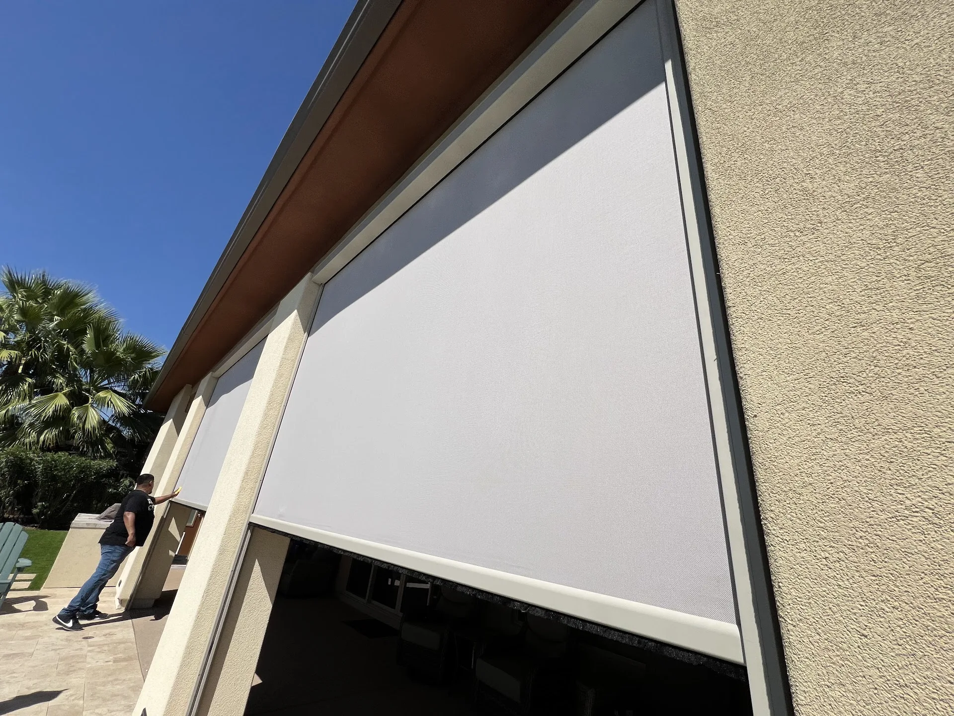 Exterior solar screen installed by A to Z Shades and Shutters in Mesa, AZ, serving the Phoenix metro area (project photo screens track 44)