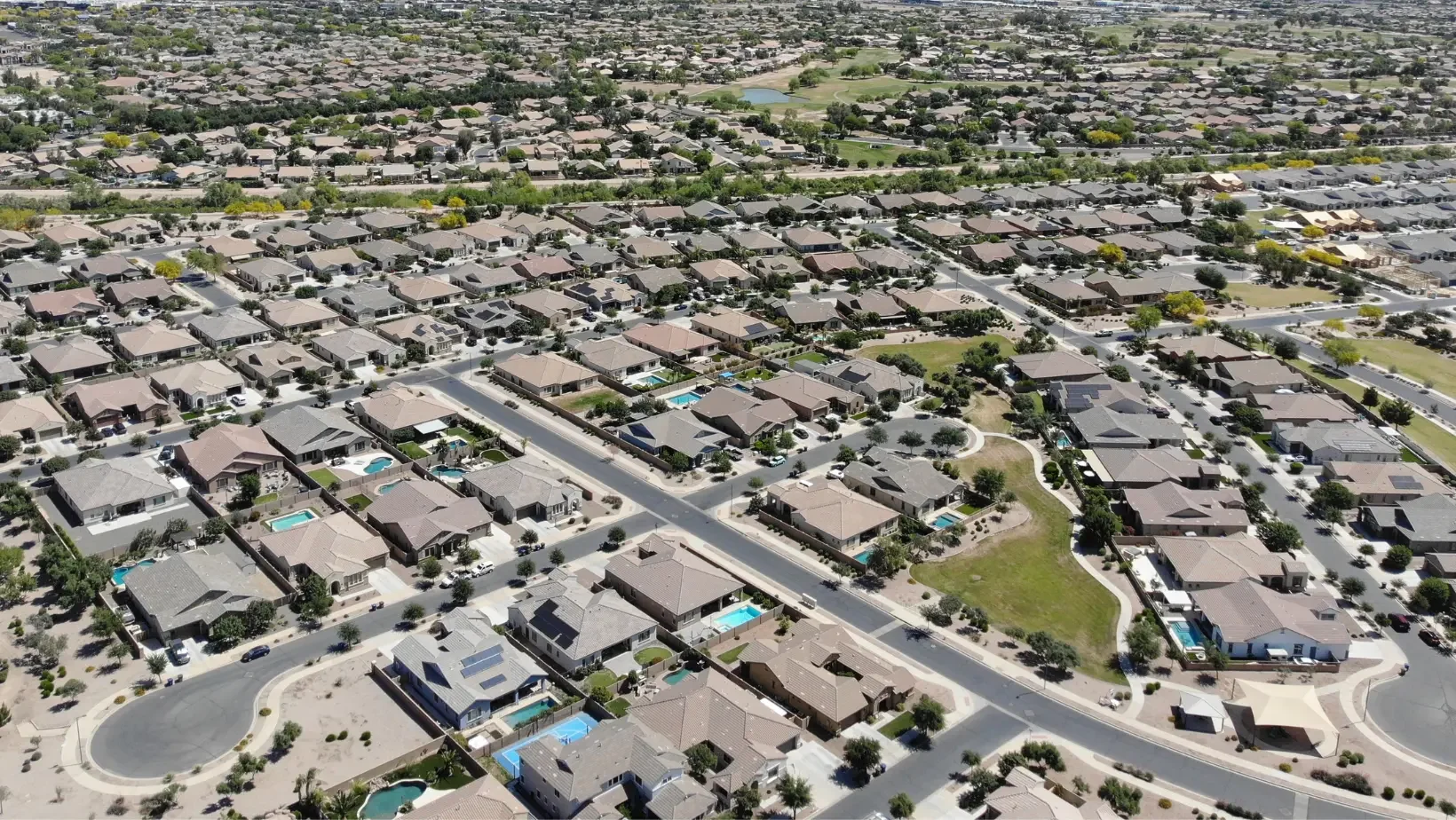 Aerial view of a Queen Creek, Arizona neighborhood
