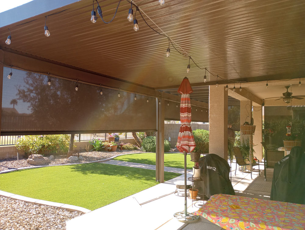 A to Z Shades and Shutters displaying various outdoor and indoor shade solutions, including awnings and window treatments.