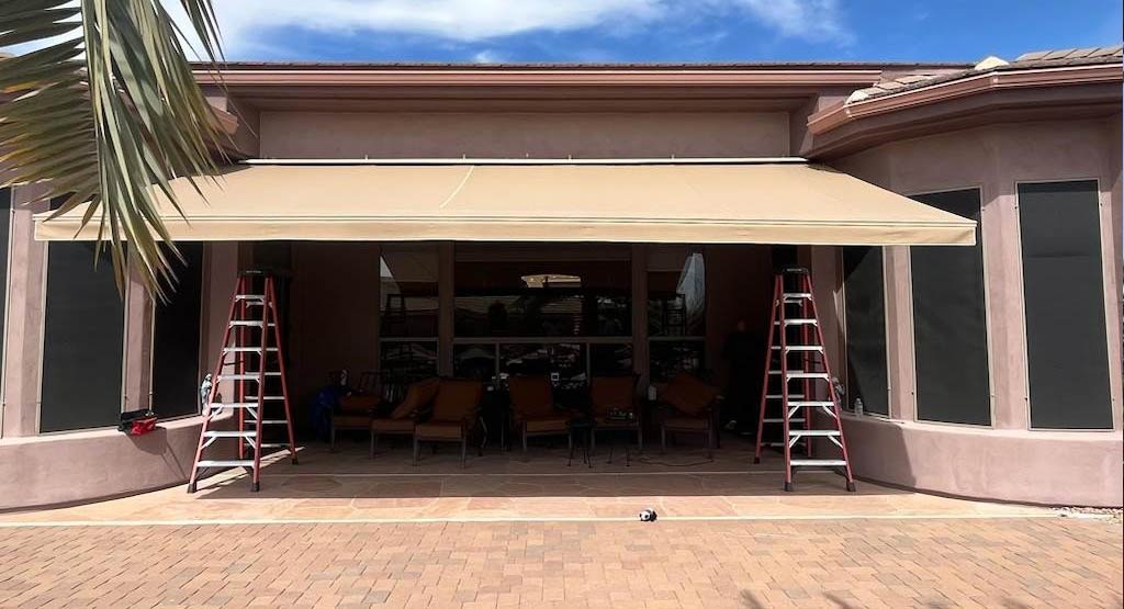 Shade solutions from A to Z Shades and Shutters, featuring awnings and window treatments for indoor and outdoor spaces.