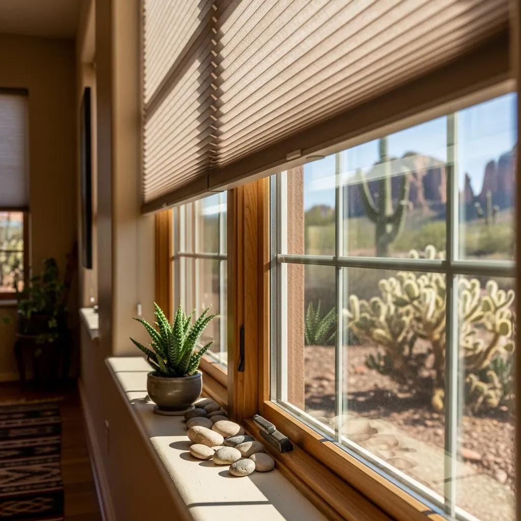 Energy-efficient window coverings in an Arizona home showcasing benefits of heat reduction